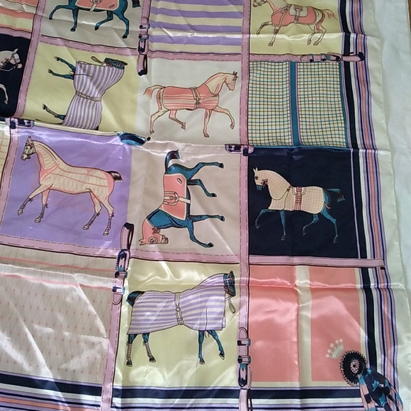 Fashion Scarf Soft Satin Ponies Horses Design - Picture 6 of 9